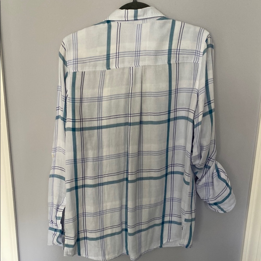 Express Teal and White Plaid Shirt - Picture 8 of 13